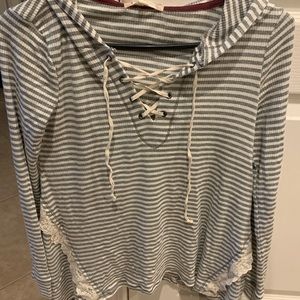 Altar’d State Striped Thermal Long Sleeve Hoodie